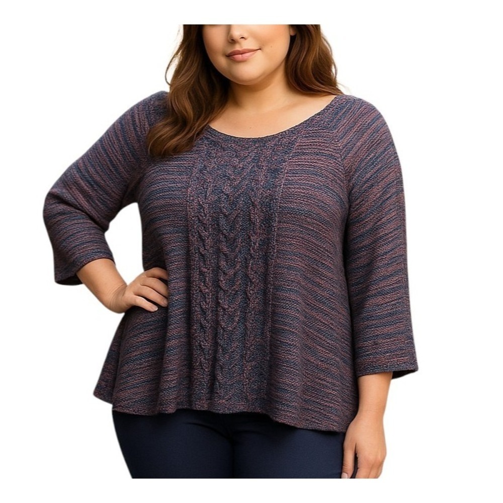 Avenue Pink Blue Tunic Long Sleeve Sweater Women's Size 22/24 2X Crochet Knit